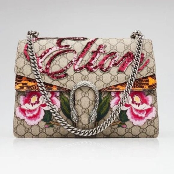 Gucci Beige GG Supreme Canvas Embroidered Elton Medium Dionysus Bag - Picture 1 of 12
